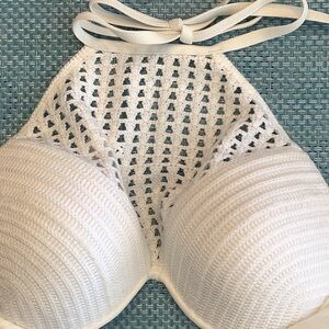 New Sexy Crochet High Neck Halter White Bikini Top